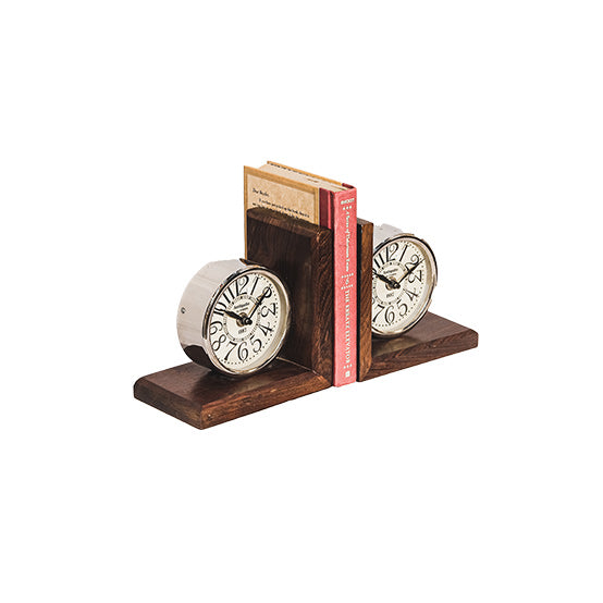 Clock Bookend Wood Metal
