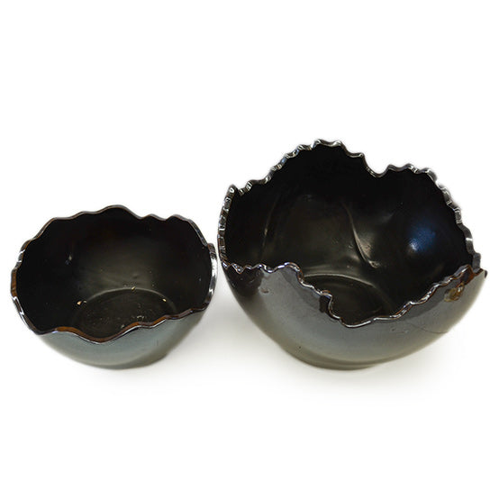 Cracked Egg Ceramic Planter Black