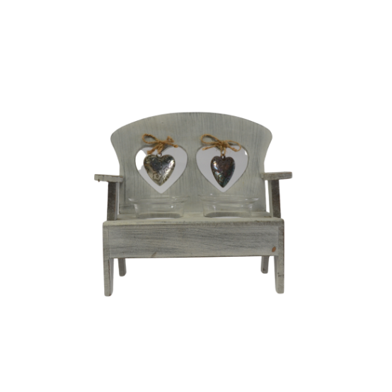 Wooden Love Seat Candle Holder - 2 Slots